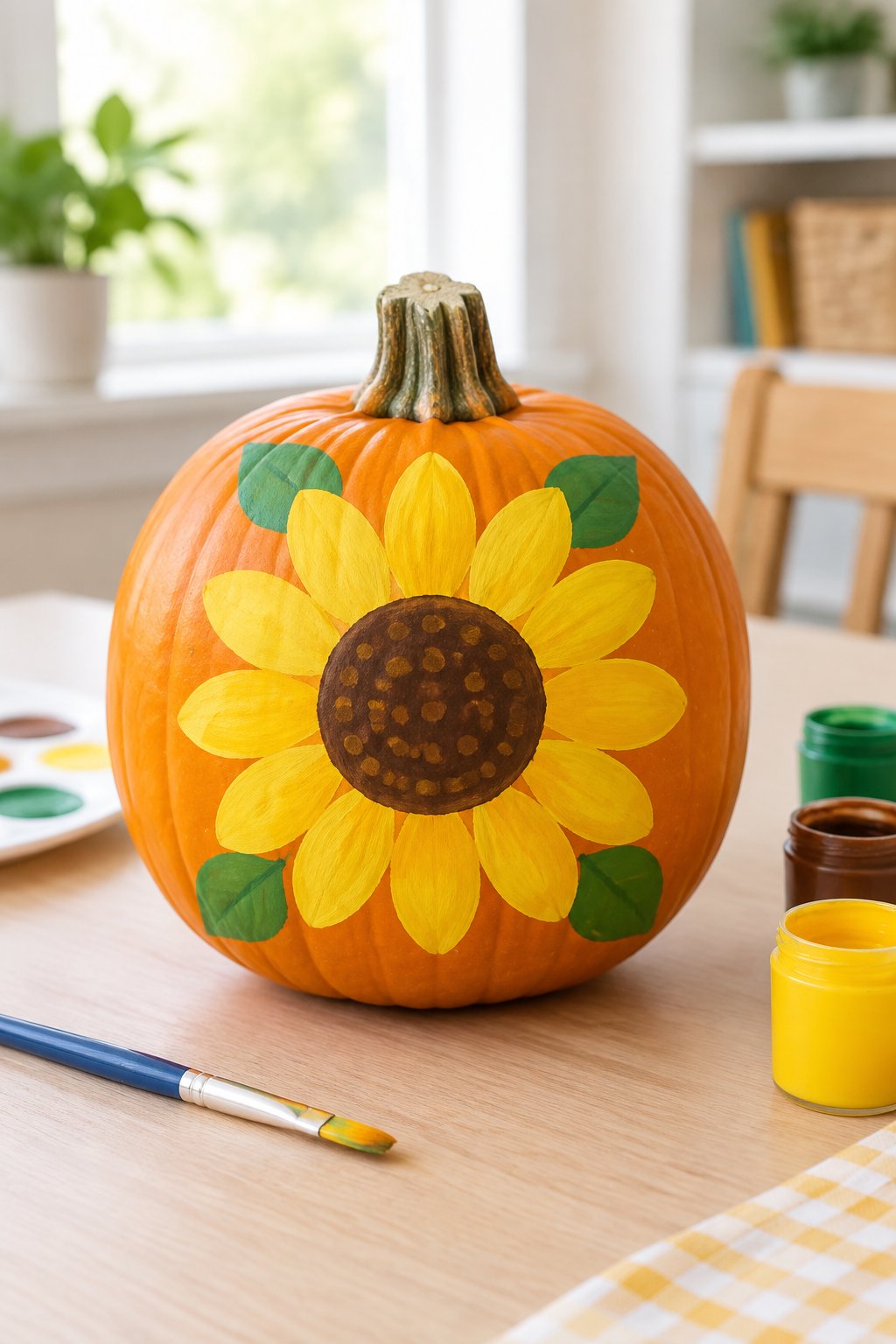 Sunflower Pumpkin - painted pumpkin ideas for kids
