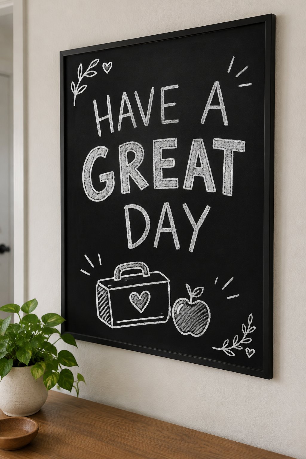 Lunchbox Note: a hand-drawn winter chalkboard sign reading "HAVE A GREAT DAY".