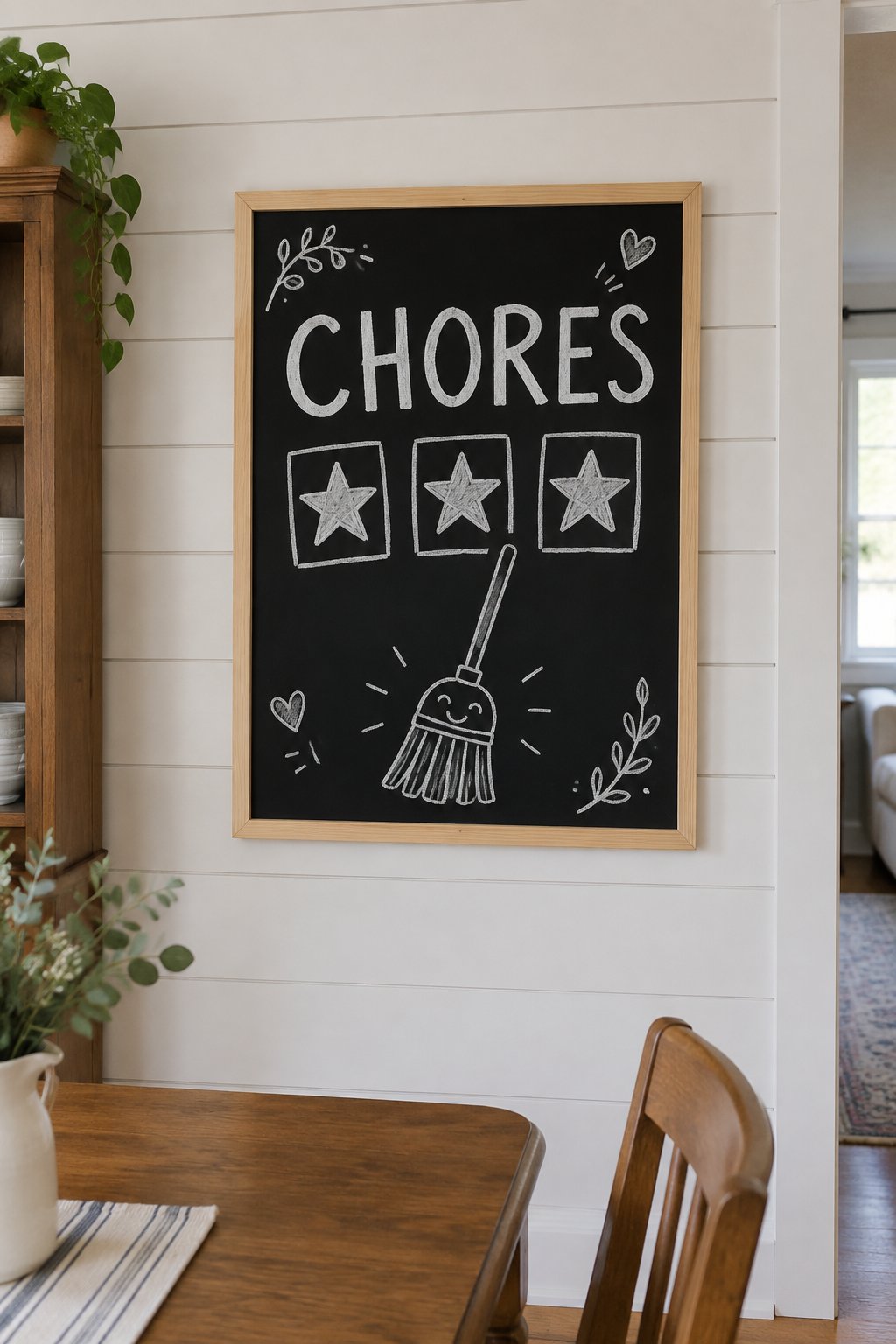 Chore Chart: a hand-drawn winter chalkboard sign reading "CHORES".