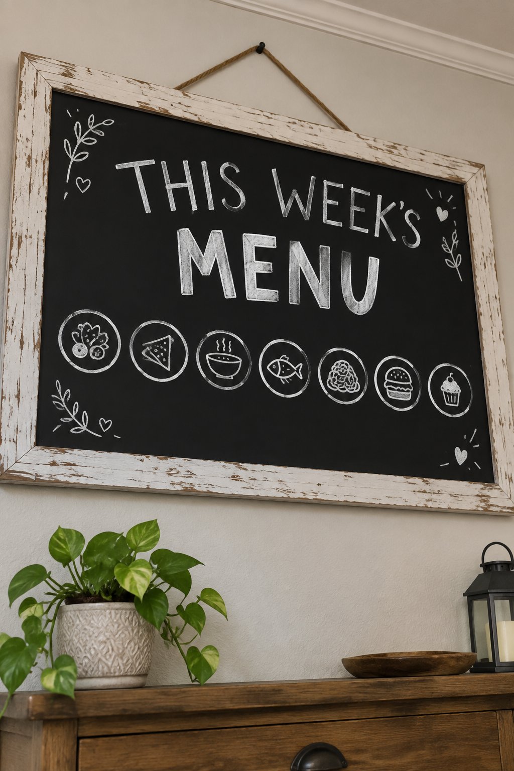 Weekly Menu: a hand-drawn winter chalkboard sign reading "THIS WEEK'S MENU".