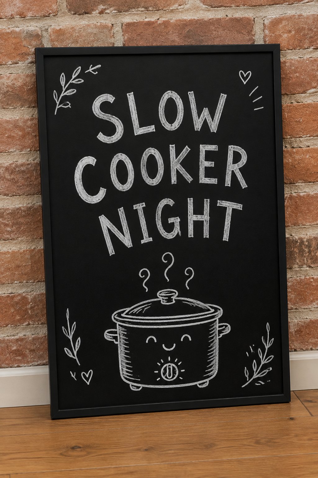 Slow Cooker Night: a hand-drawn winter chalkboard sign reading "SLOW COOKER NIGHT".