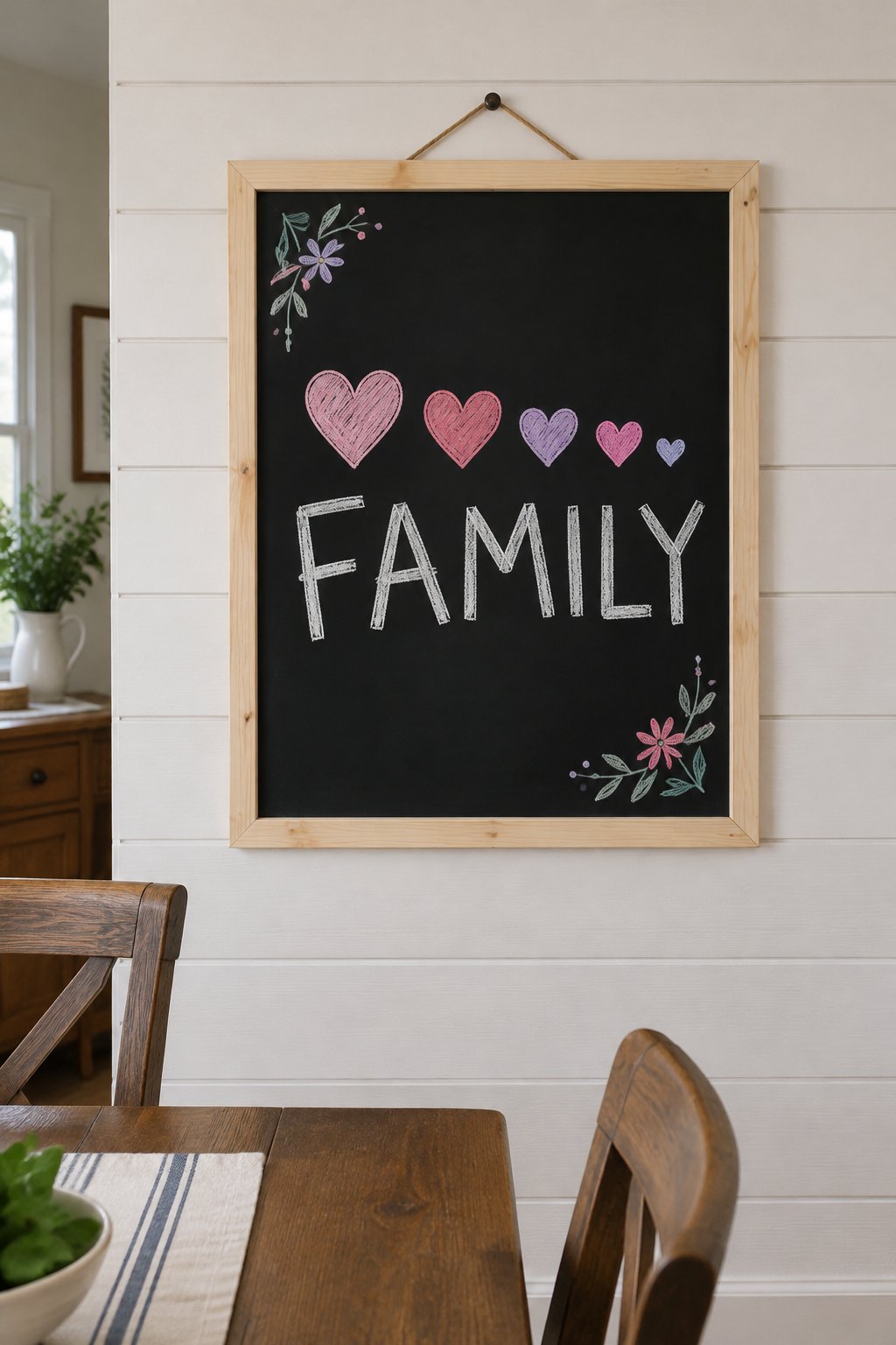 Family Hearts: a hand-drawn valentines chalkboard sign reading "FAMILY".