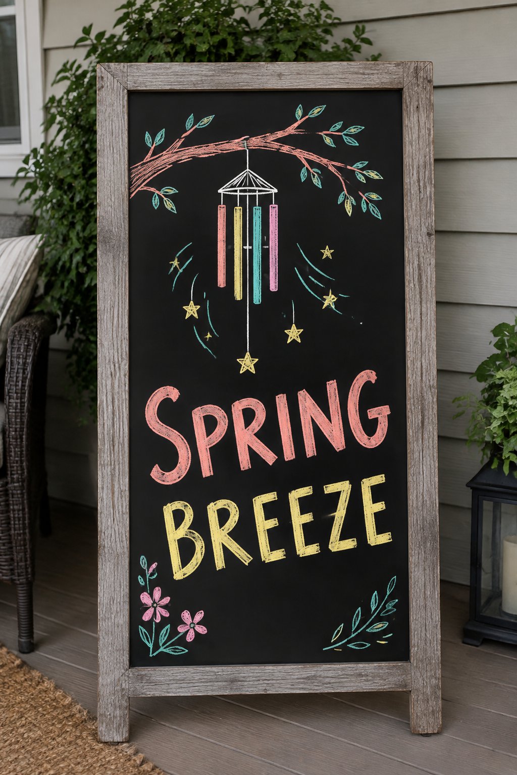 Spring Breeze: a hand-drawn spring chalkboard sign reading "SPRING BREEZE".