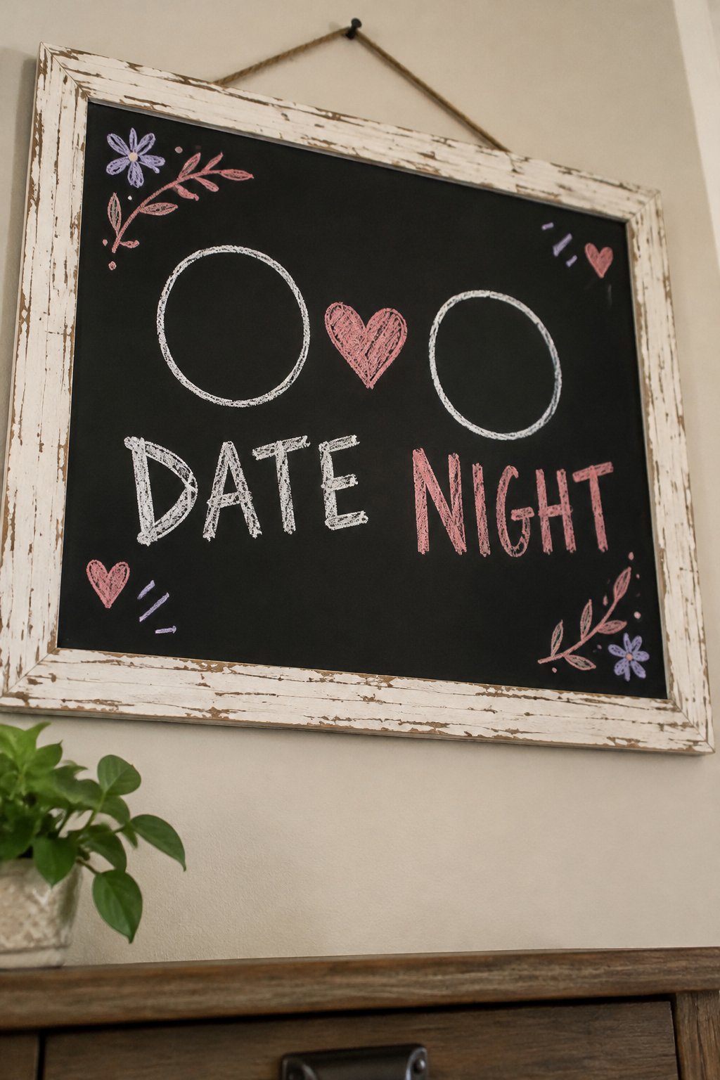 Date Night Planner: a hand-drawn valentines chalkboard sign reading "DATE NIGHT".