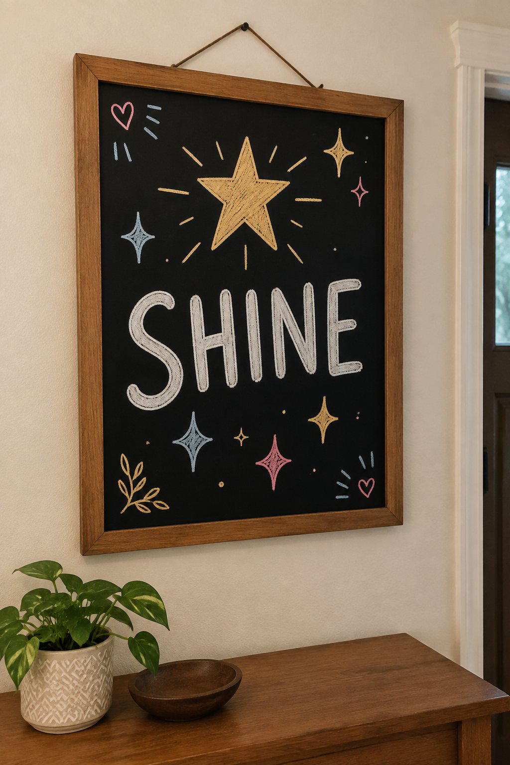 Glitter Star: a hand-drawn newyear chalkboard sign reading "SHINE".