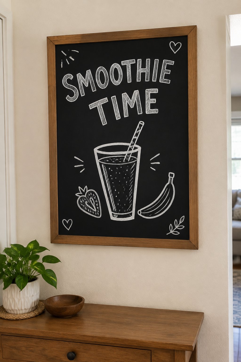 Smoothie Time: a hand-drawn winter chalkboard sign reading "SMOOTHIE TIME".