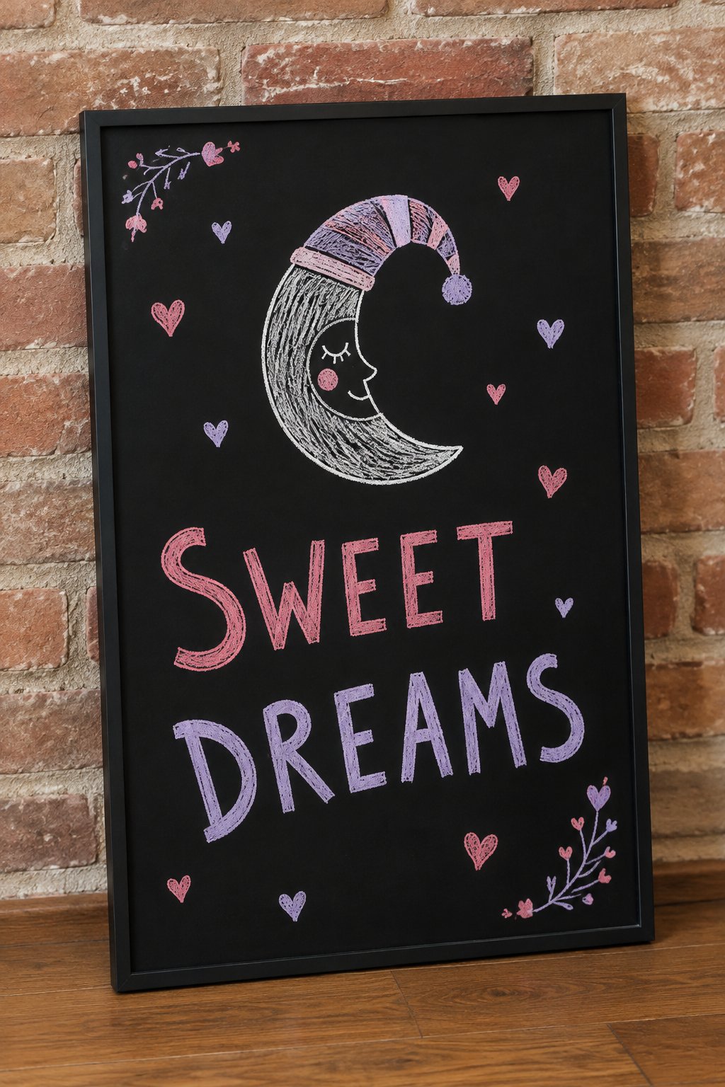 Sweet Dreams: a hand-drawn valentines chalkboard sign reading "SWEET DREAMS".