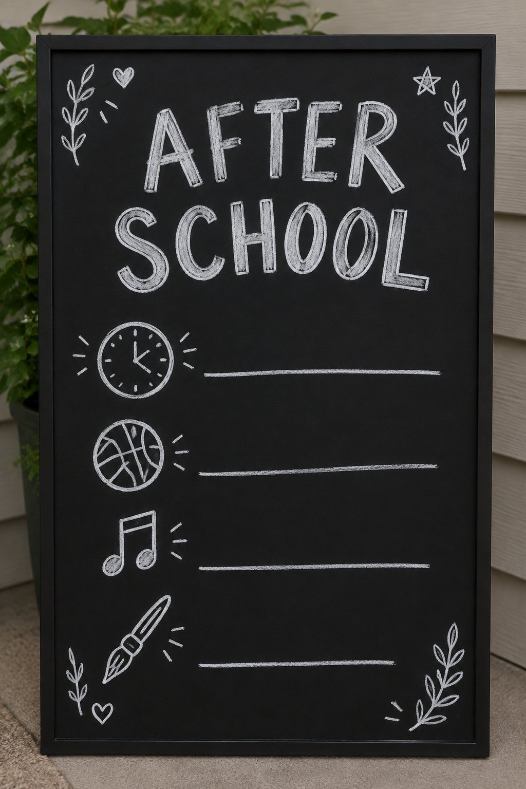 After School Schedule: a hand-drawn winter chalkboard sign reading "AFTER SCHOOL".