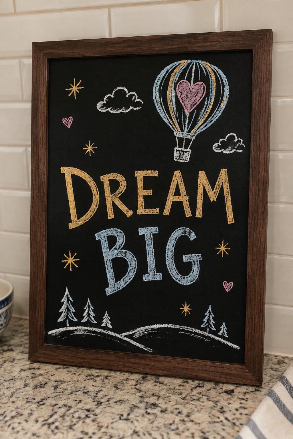 Dream Big: a hand-drawn newyear chalkboard sign reading "DREAM BIG".