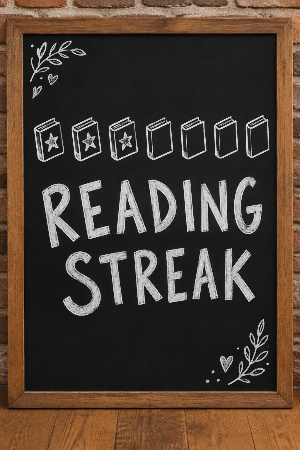 Reading Streak: a hand-drawn winter chalkboard sign reading "READING STREAK".