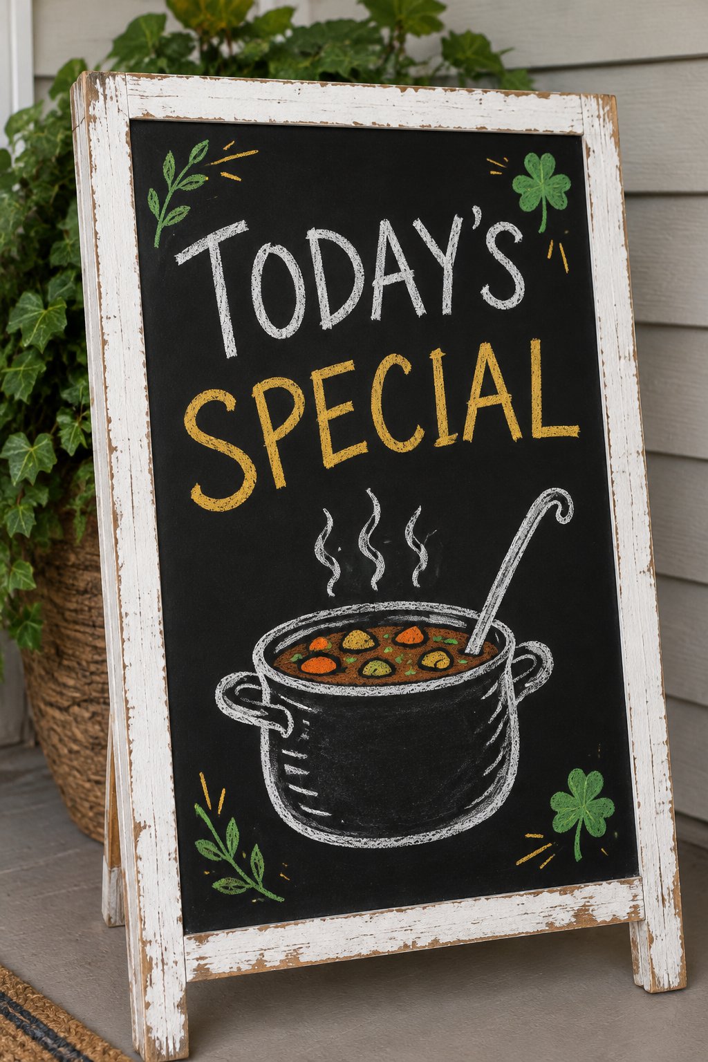 Irish Stew: a hand-drawn stpatricks chalkboard sign reading "TODAY’S SPECIAL".
