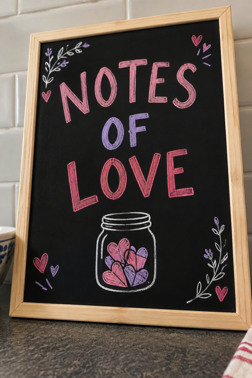 Notes of Love Jar: a hand-drawn valentines chalkboard sign reading "NOTES OF LOVE".