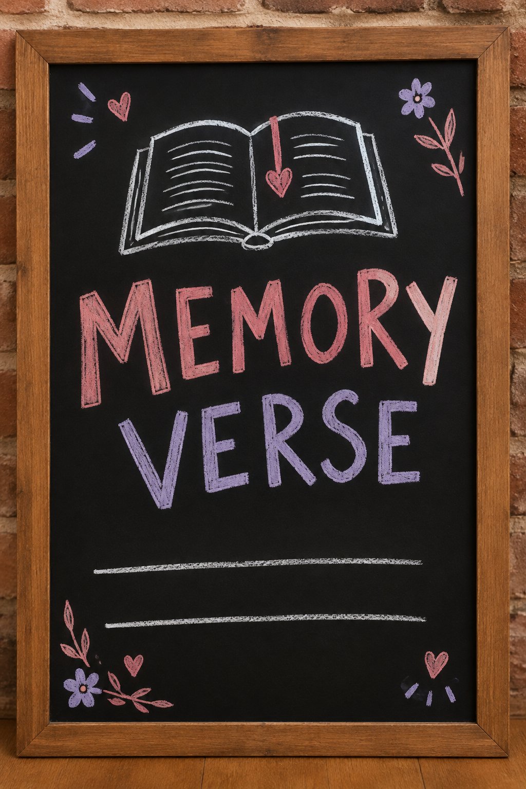 Memory Verse: a hand-drawn valentines chalkboard sign reading "MEMORY VERSE".