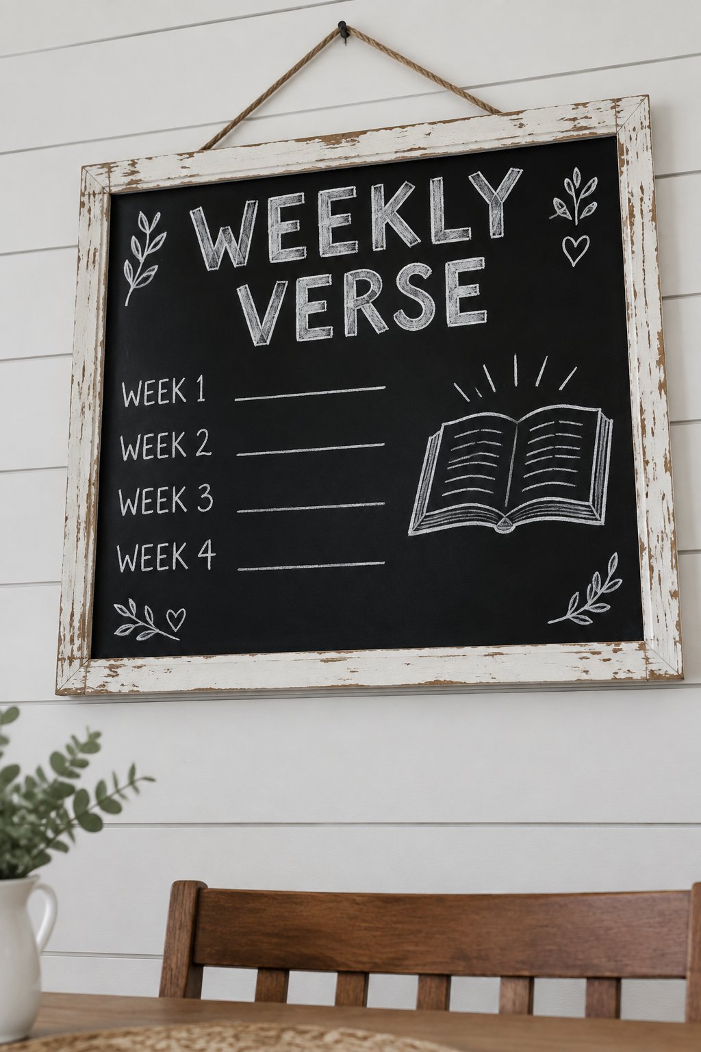 Verse Calendar: a hand-drawn winter chalkboard sign reading "WEEKLY VERSE".
