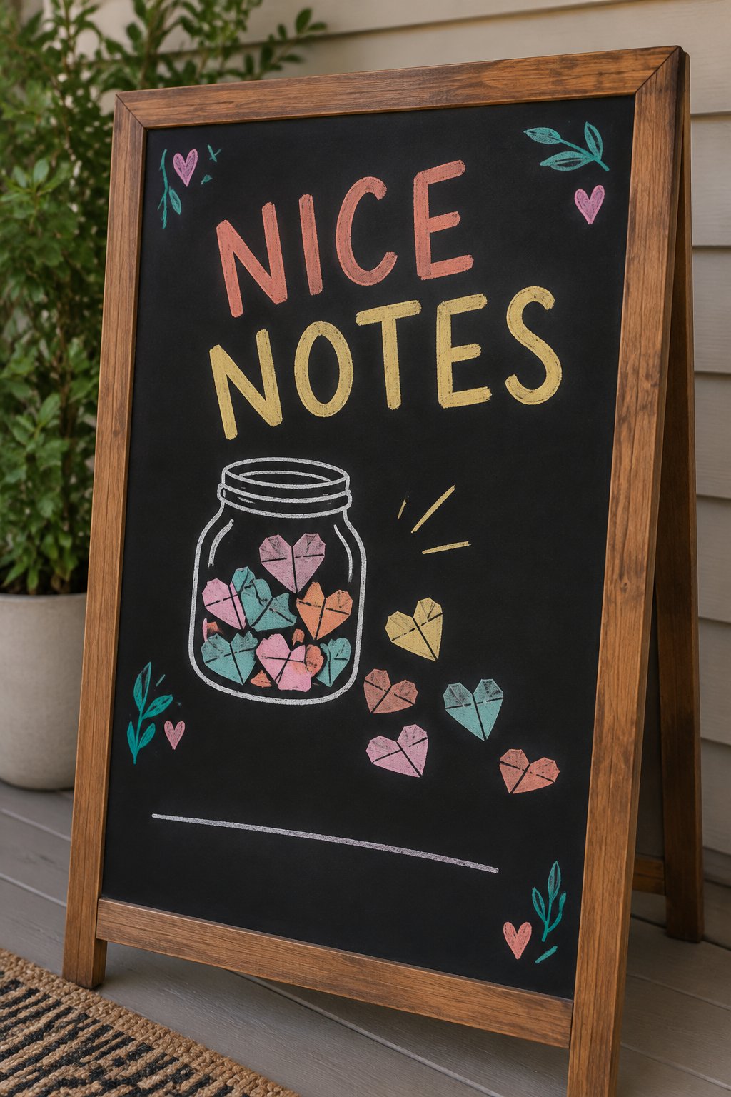 Nice Note Jar: a hand-drawn spring chalkboard sign reading "NICE NOTES".