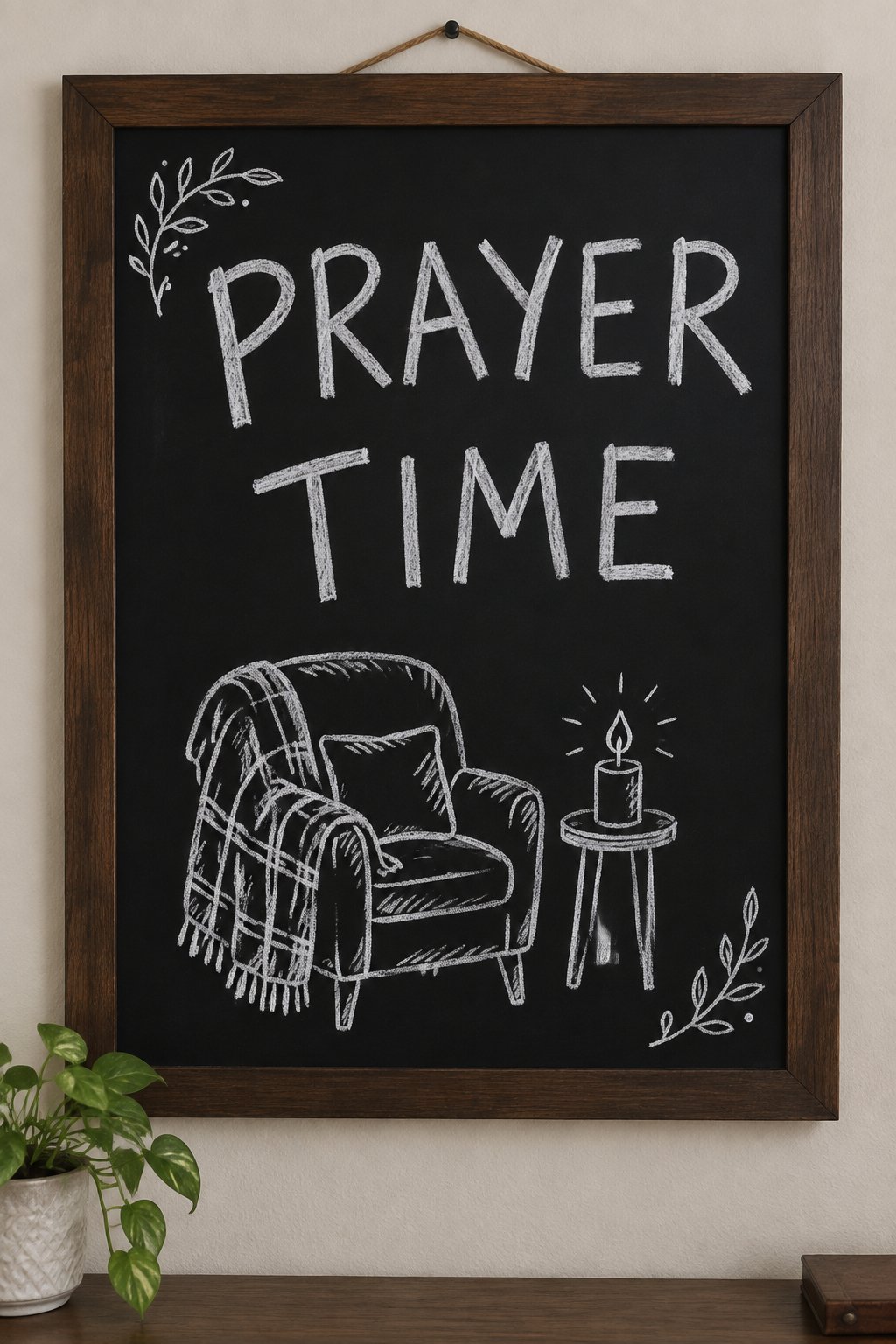 Family Prayer Time: a hand-drawn winter chalkboard sign reading "PRAYER TIME".