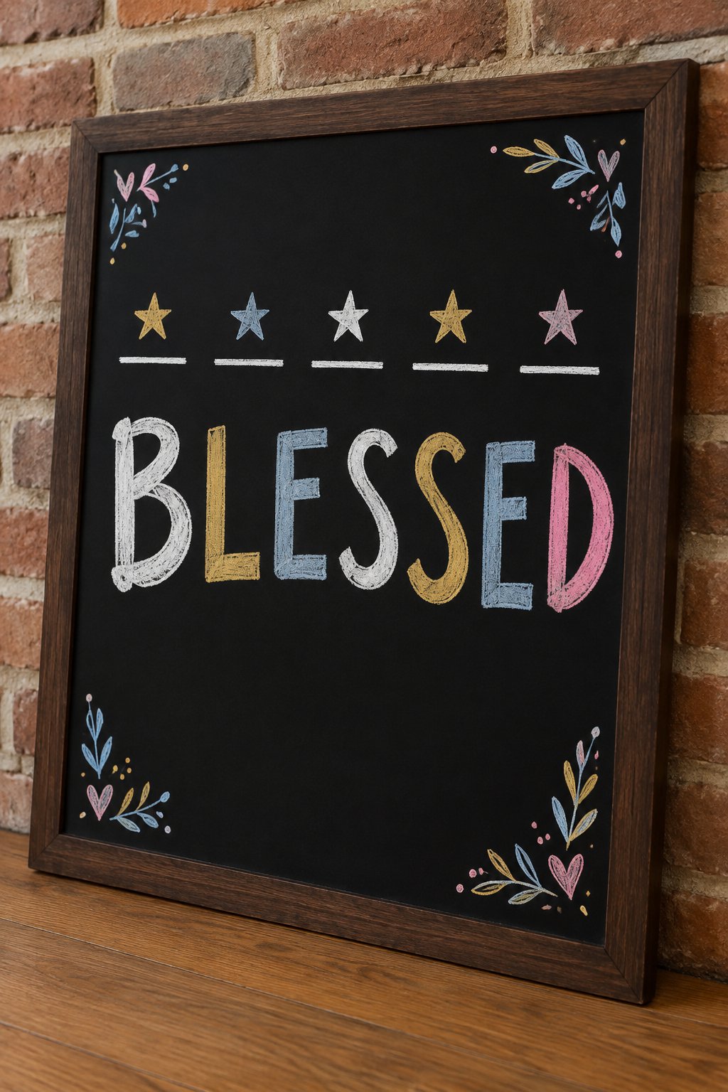 Blessed: a hand-drawn newyear chalkboard sign reading "BLESSED".