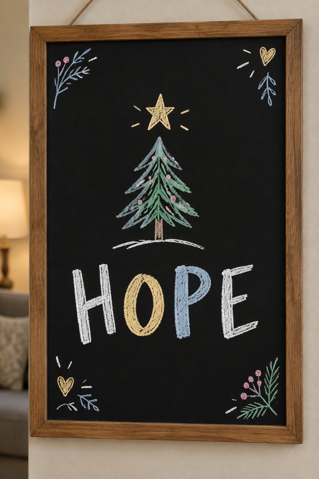 Hope for Tomorrow: a hand-drawn newyear chalkboard sign reading "HOPE".