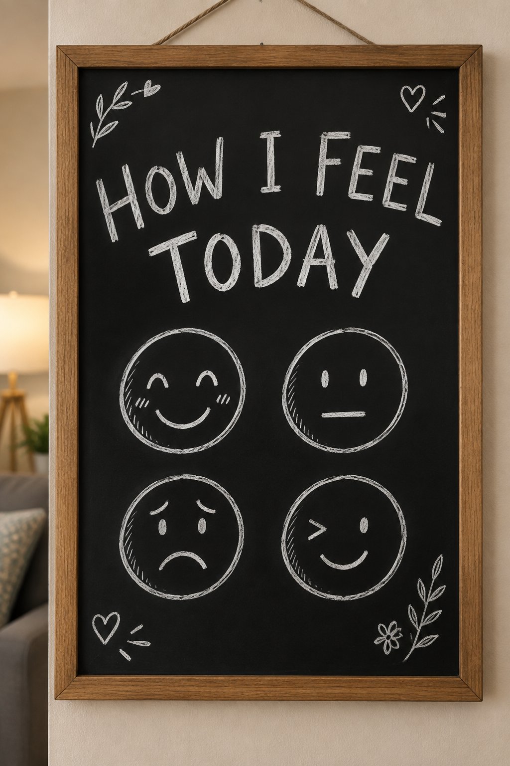 How I Feel Today: a hand-drawn winter chalkboard sign reading "HOW I FEEL TODAY".
